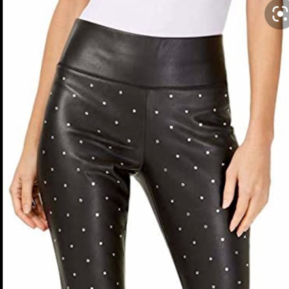 INC Women’s Strench Faux - Black Studded Pants